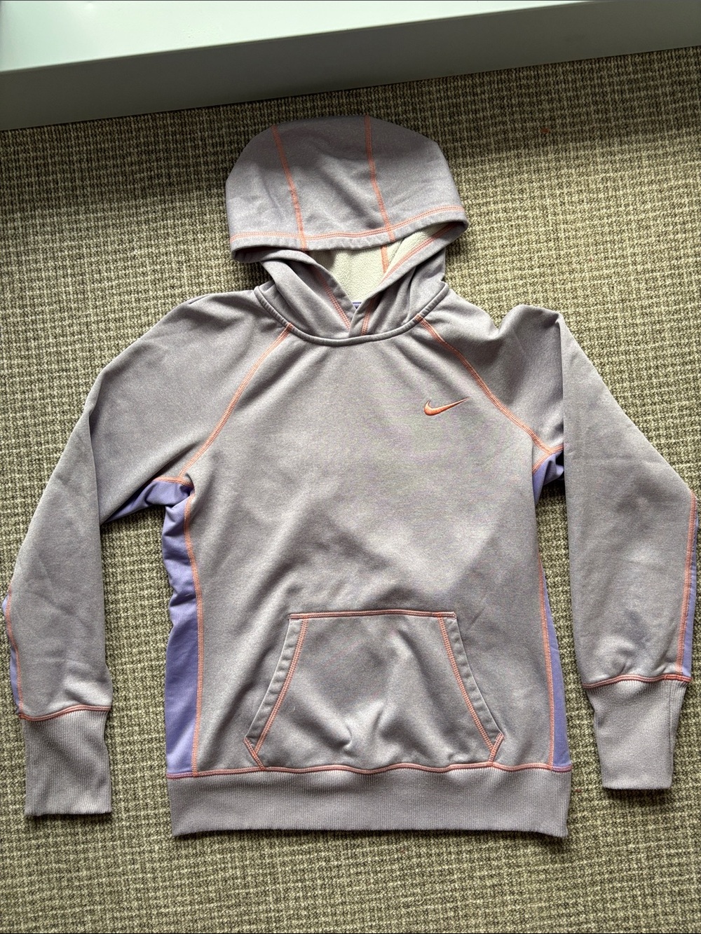 Nike Lavender Hoodie with Lilac Panels and Peach Stitching